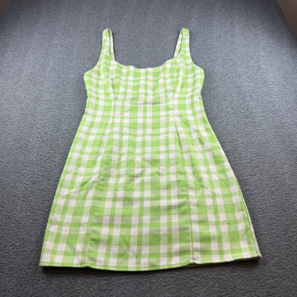 Empyre Gingham Mini Dress Women's Large Green White Plaid Adjustable Sleeveless‎